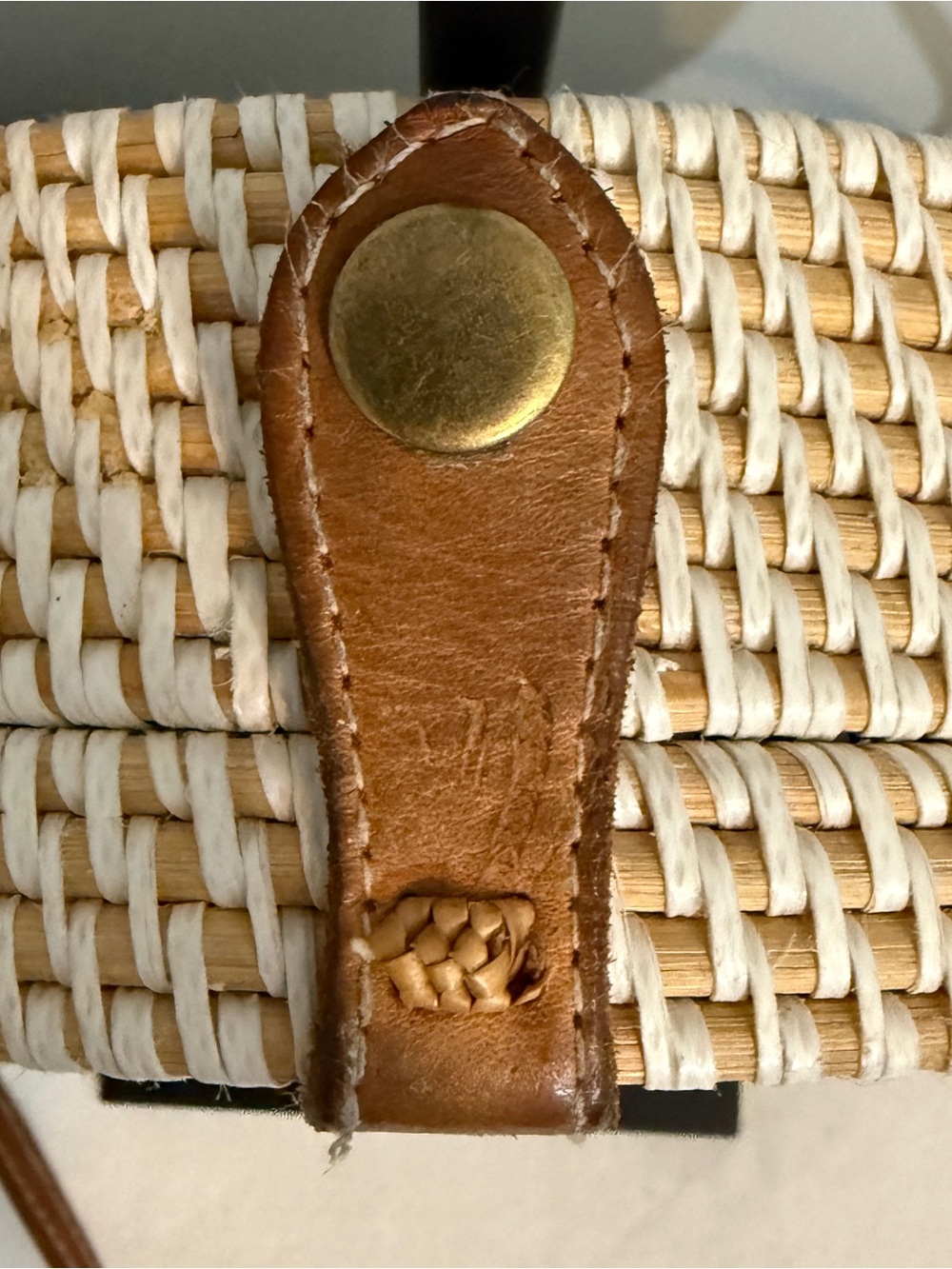 Round Rattan Crossbody Bag Woven Medallion Sunburst Boho Leather Strap - Picture 10 of 15